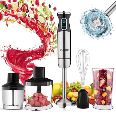 5 Core 5 Core Immersion Hand Blender 5-In-1 500W Handheld 8 Variable Powerful Stainless Steel BPA Free Stick Blender with Electric Whisker, 2-Blades 860ml Food Processor, Chopper 600ml Mixing Beaker HB 1520 HB 1520